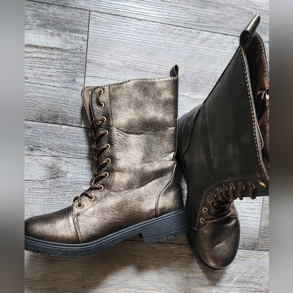 Seven7 Mr. Zipper Faux Leather Bronze Combat Moto Boots - Picture 3 of 10